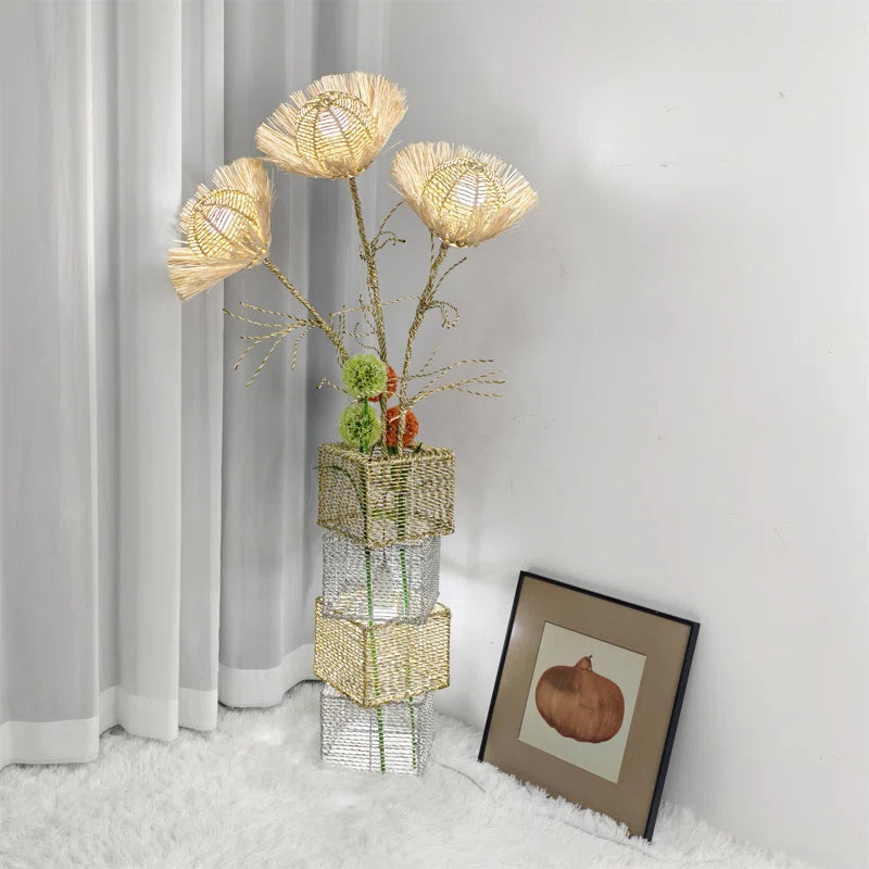 Conaway 51.18'' Rattan Tree Floor Lamp with Outlet