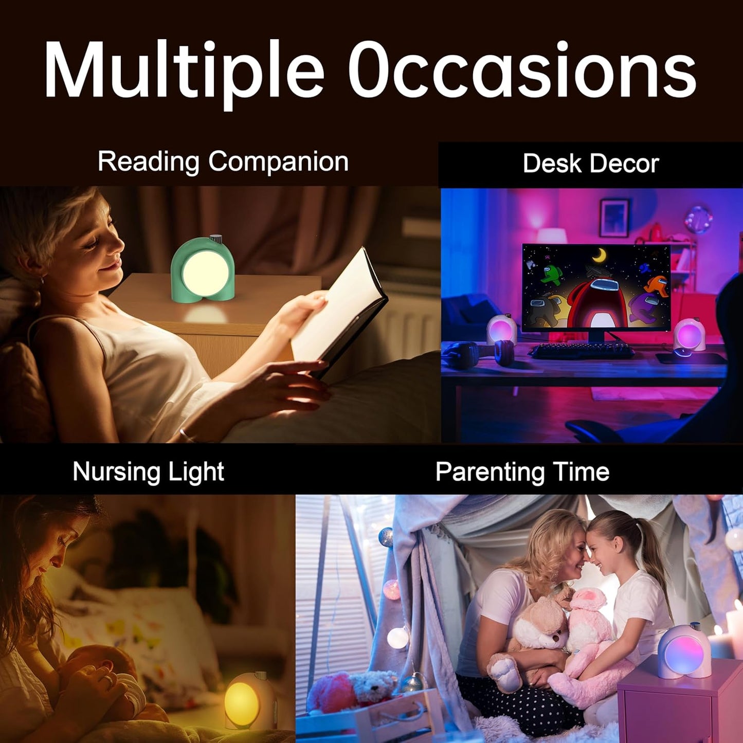 Planet-9 Smart Mood Lamp, Cordless Table Lamp with Programmable RGB LED for Bedroom Gaming Room Office, Green