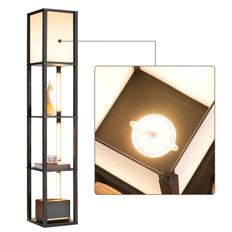Catara 64.2'' Black LED Dimmable Column Floor Lamp with Shelves