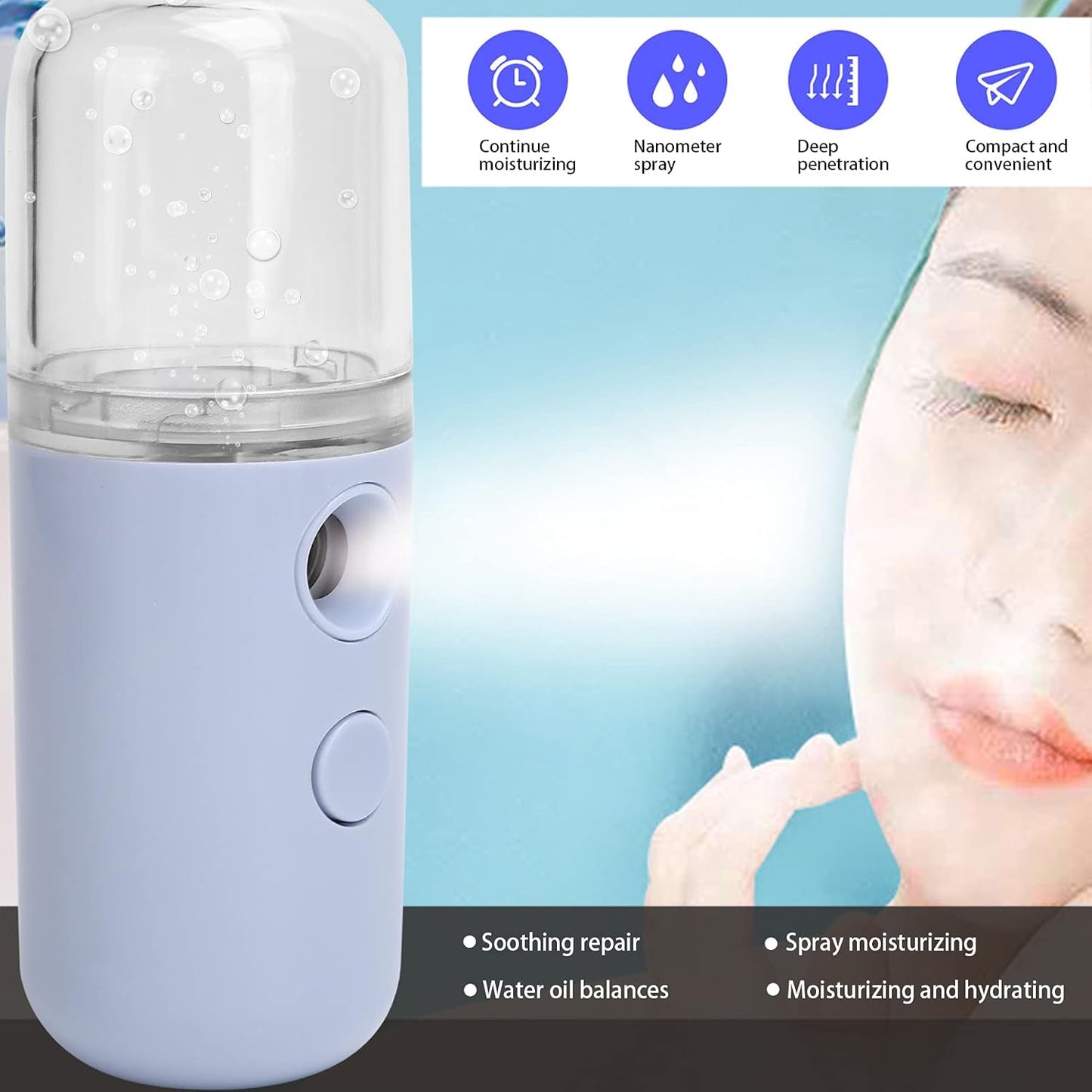 Facial Mist, Nebulizer Steam Facial Mist Deep Moisturizer Mini Humidifier for Skin Care, Makeup, Eyelash Extensions, Deep Moisturizer Mini Humidifier(Lavender)