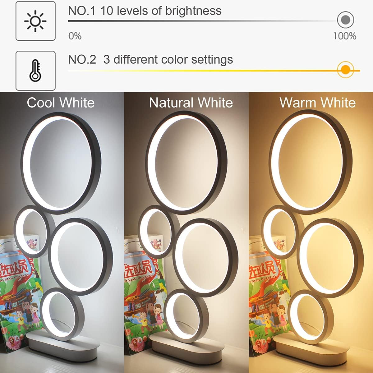 LED Table Lamp, Modern Dimmable Bedside Table Light, 18W, 3 Color Modes, for Living Room, Bedroom, Office, Nightstand, Bookshelf (White)