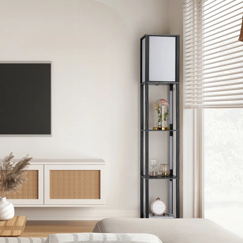 Catara 64.2'' Black LED Dimmable Column Floor Lamp with Shelves