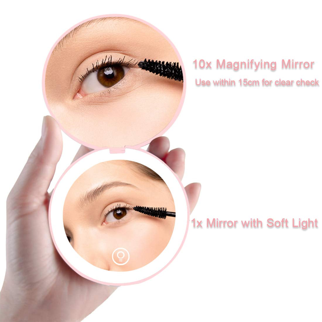 Compact Mirror with LED Light,1X/10X Magnifying Rechargeable Mirror,3.5In, Dimmable Travel Mirror for Purse,Pocket,Handheld 2-Sided Makeup Mirror