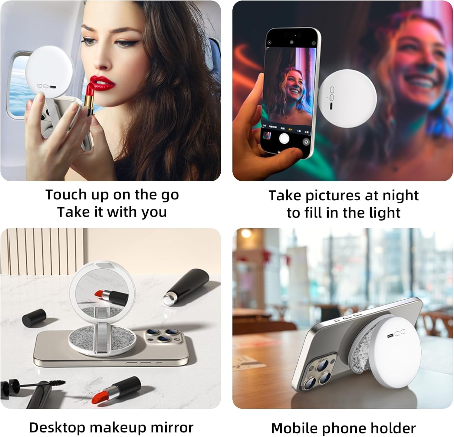 LED Tri-Color Adjustable Cosmetic Mirror, Foldable Portable Travel Cosmetic Mirror, Dimmable Touch Screen,