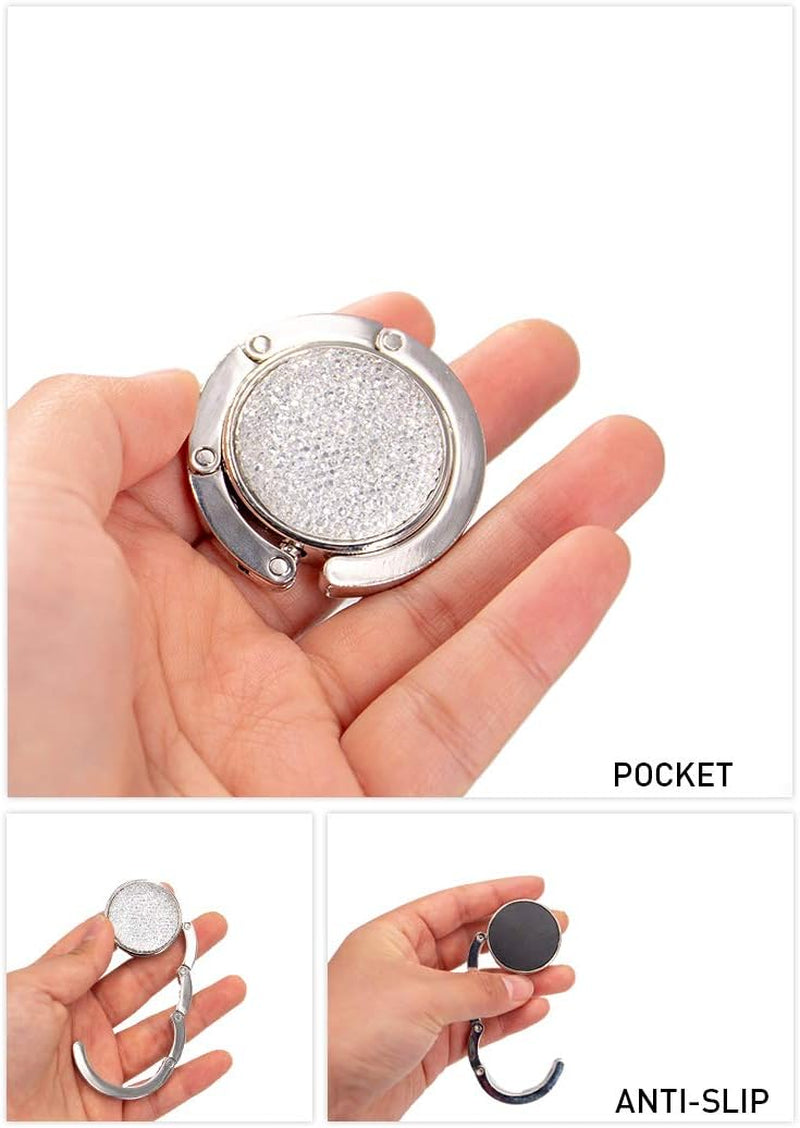Foldable Purse Hook Floding Handbag Hanger Bling Rhinestone Bag Holder for Table Desk 1 PCS White