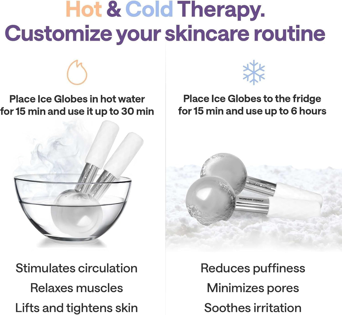 Ice Globes for Face – Stainless Steel Facial Ice Globes for Puffiness, Wrinkles, Skin Tightening – Cooling Face Roller for Lymphatic Drainage, Cryo Therapy, Eye Depuffing, Anti-Aging, Facial Massage