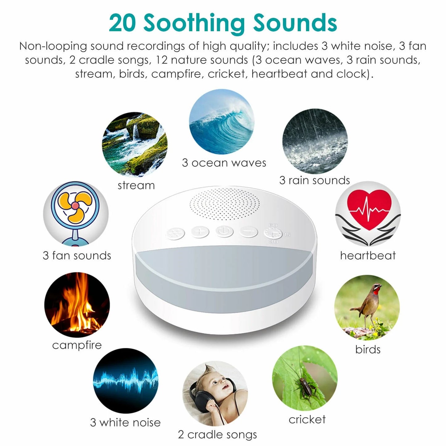 White Noise Nature Sound Machine Sleep Aid Sounds Sleeping Machine Therapy Relax