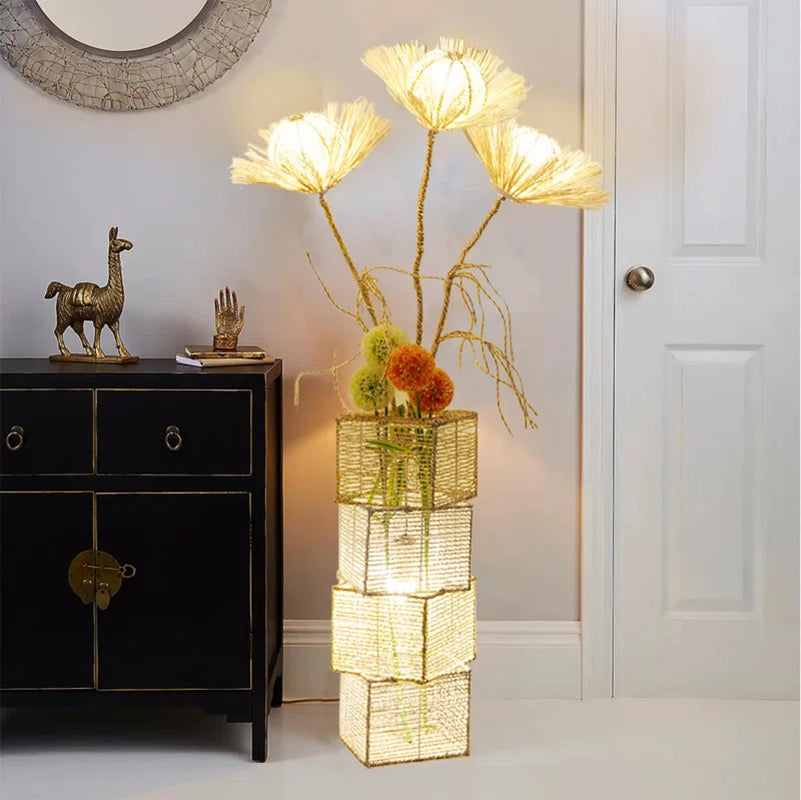 Conaway 51.18'' Rattan Tree Floor Lamp with Outlet