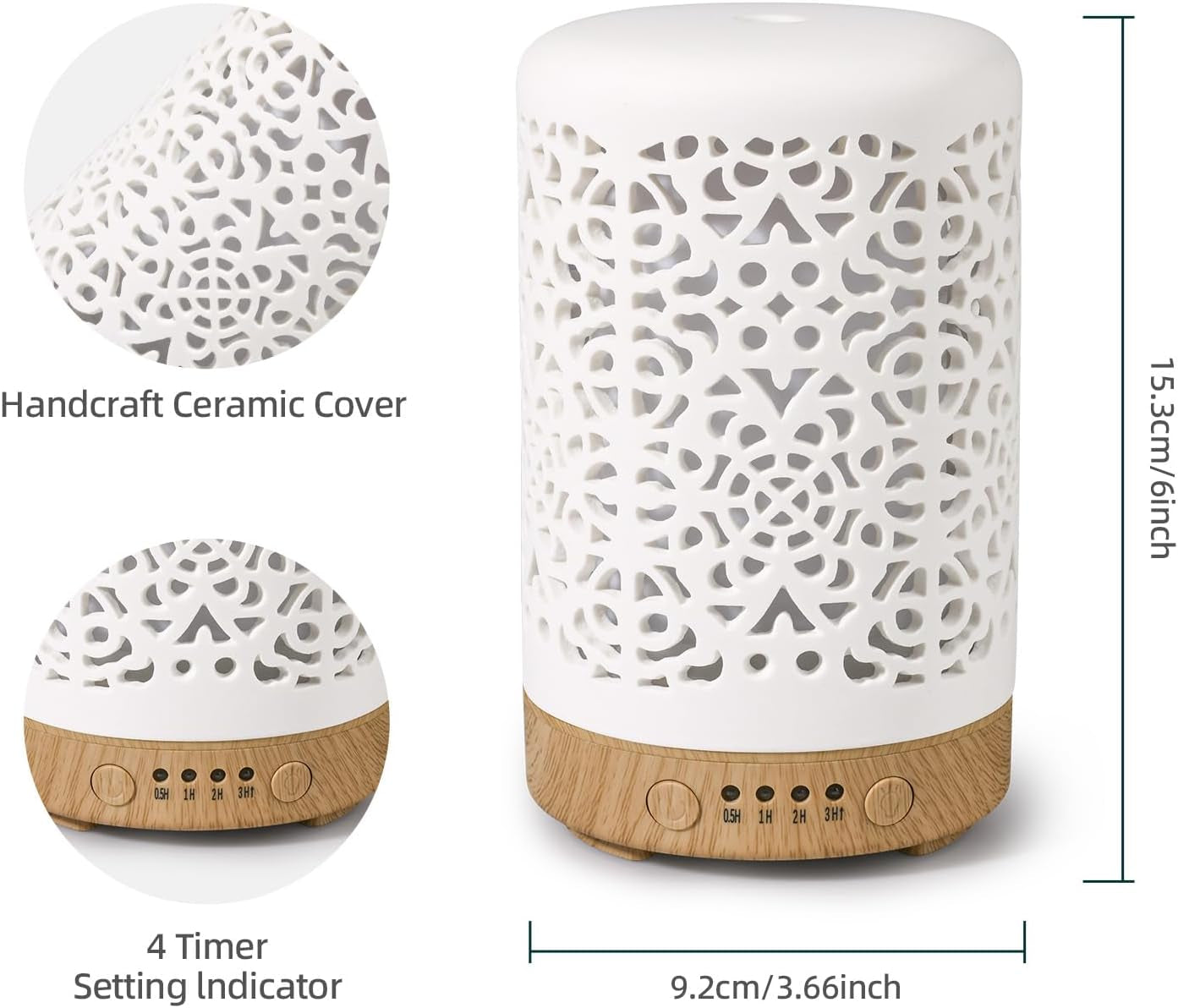 Essential Oil Diffusers, 100Ml White Ceramic Diffuser with 7 LED Lights,Ultrasonic Aromatherapy Diffuser with Waterless Auto-Off for Home Office Baby