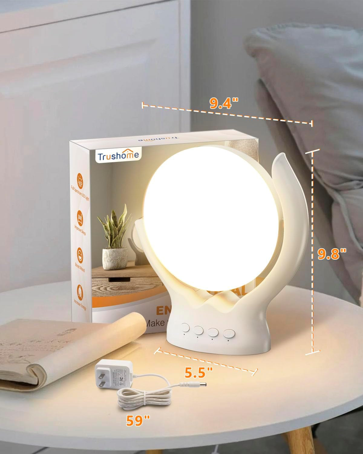Rotatable Light Therapy Lamp 10000 Lux, LED Uv-Free Sun Light Therapy Lamp with 3 Color Temperature & 5 Brightness Settings, Adjustable Timer, Happy Mood Lamps for Home Office Travel, White