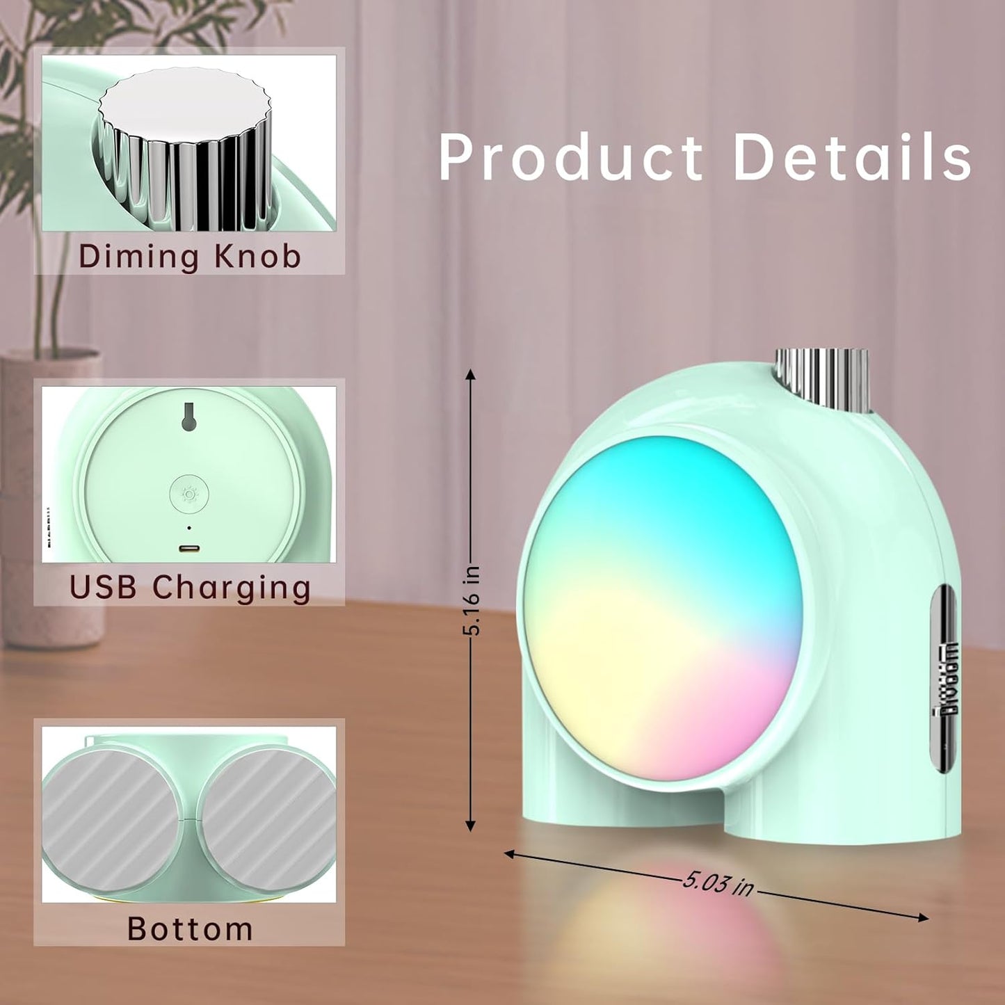 Planet-9 Smart Mood Lamp, Cordless Table Lamp with Programmable RGB LED for Bedroom Gaming Room Office, Green