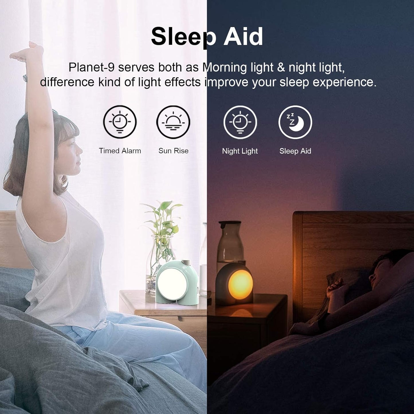 Planet-9 Smart Mood Lamp, Cordless Table Lamp with Programmable RGB LED for Bedroom Gaming Room Office, Green
