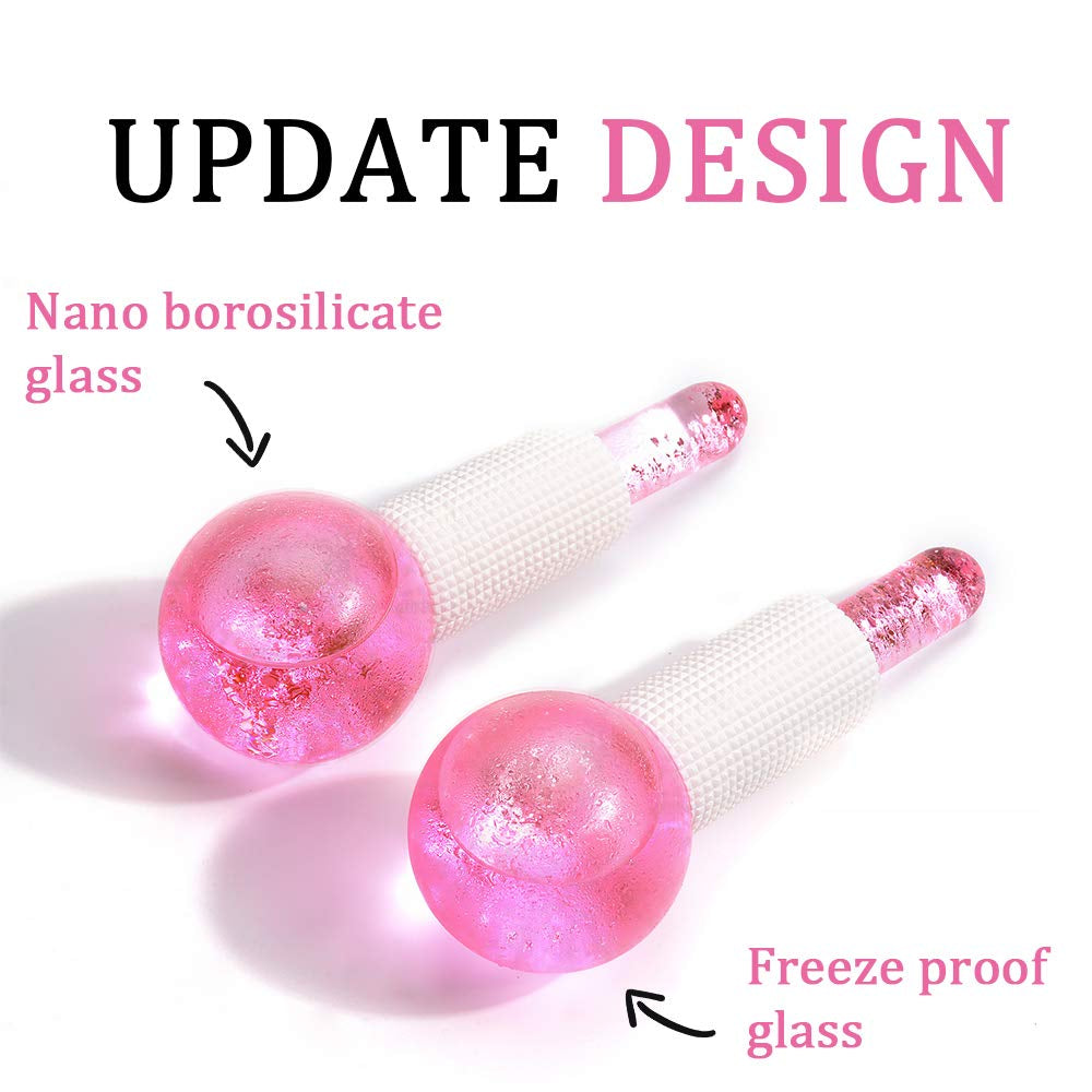 Facial Ice Beauty Ball- 2PC Globes Pink Facial Roller for Cold or Hot Skin Massagers Globe Durable Quartz Glass for Face and Eye Rollers Reduce Puffiness