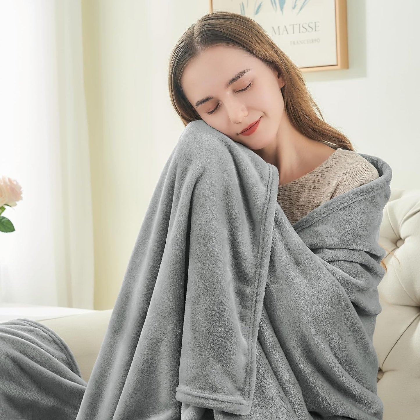 Fleece Blankets Queen Size Grey Throw Blankets for Bed, Luxury Plush Cozy Fuzzy Blanket 90X90 Inches, Super Soft Warm Lightweight Throw Blanket All Seasons Suitable