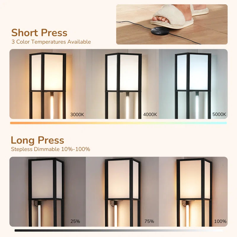 Catara 64.2'' Black LED Dimmable Column Floor Lamp with Shelves