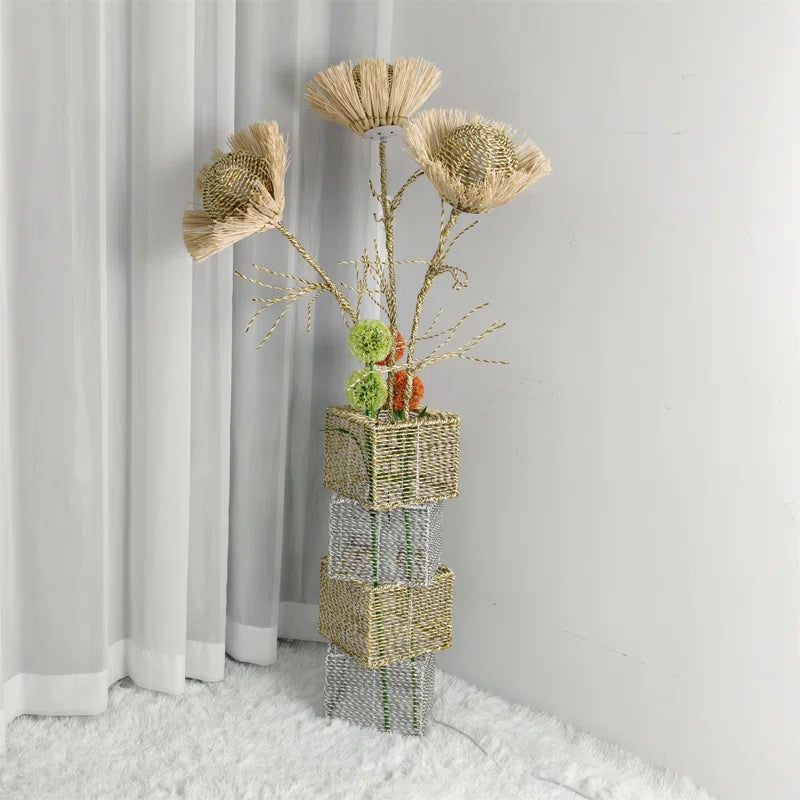Conaway 51.18'' Rattan Tree Floor Lamp with Outlet
