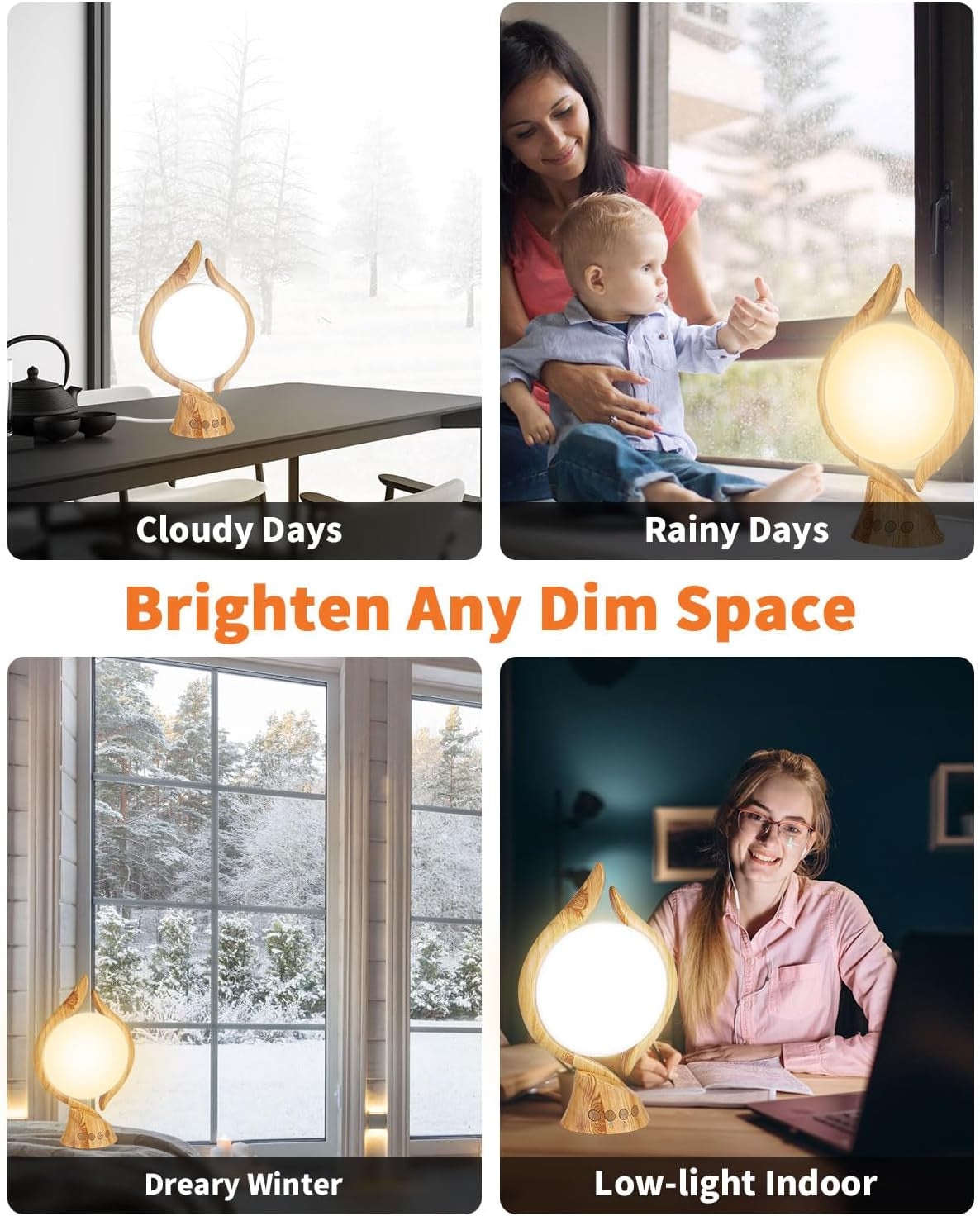 10000 Lux Light Therapy Lamp Uv-Free Sun Light Therapy Lamp with 4 Timer, Adjustable 3 Color Temperature Bright Happy Mood Seasonal Sun Light Lamp for Office Home Winter(Log)