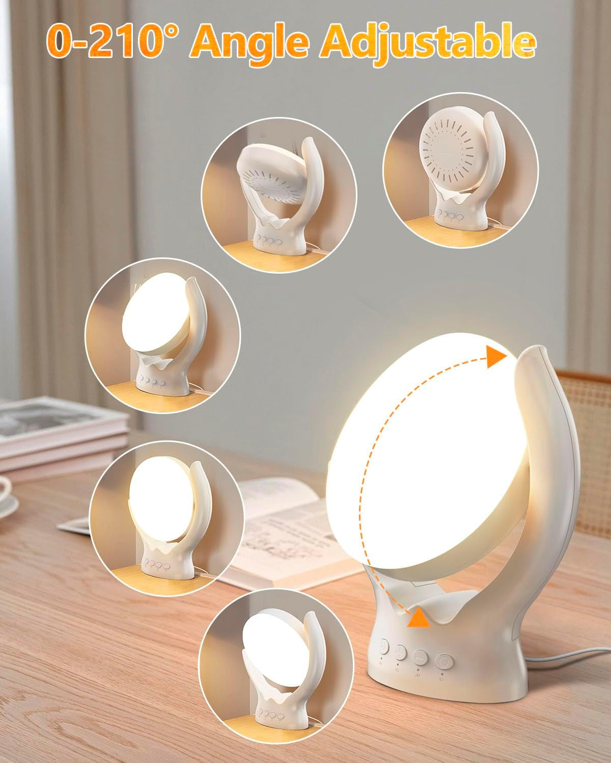 Rotatable Light Therapy Lamp 10000 Lux, LED Uv-Free Sun Light Therapy Lamp with 3 Color Temperature & 5 Brightness Settings, Adjustable Timer, Happy Mood Lamps for Home Office Travel, White