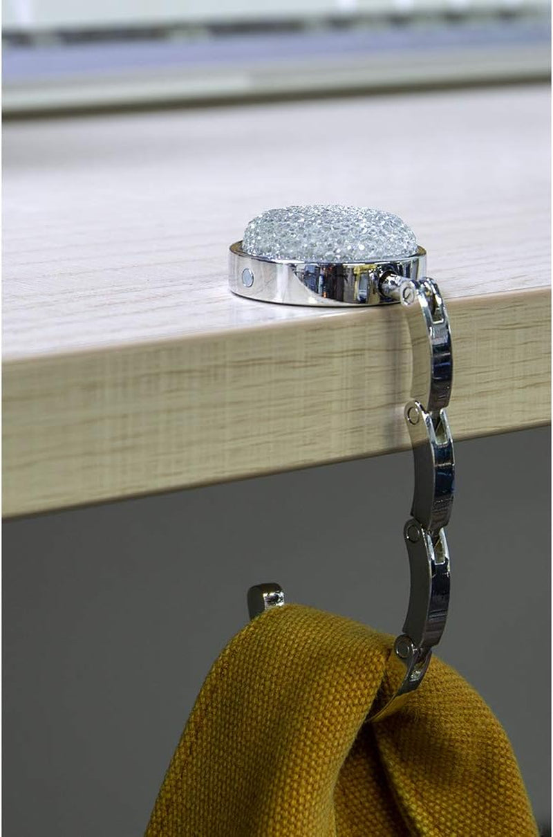 Foldable Purse Hook Floding Handbag Hanger Bling Rhinestone Bag Holder for Table Desk 1 PCS White