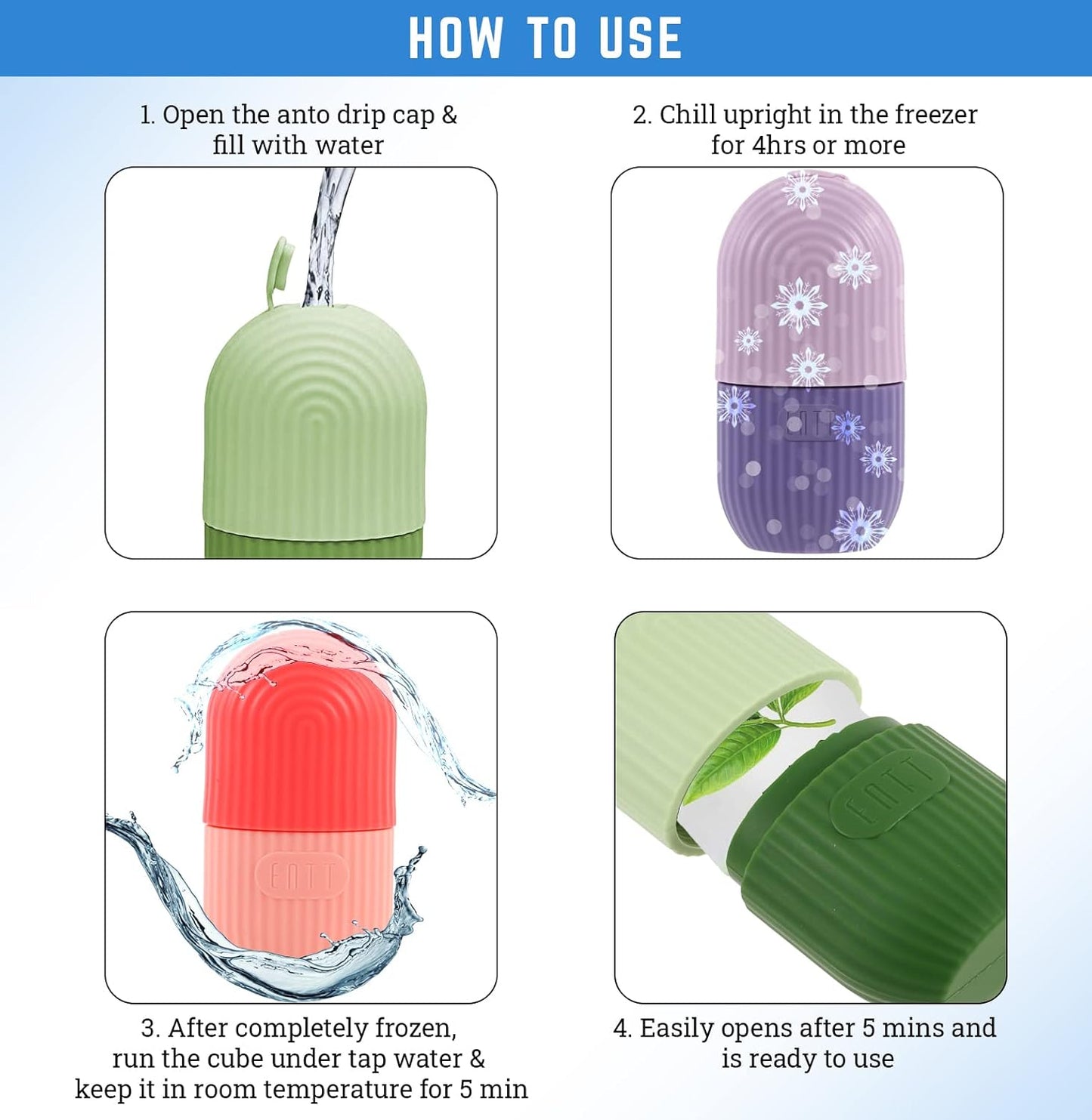 Reusable Silicone Ice Roller for Face, under Eye, Sun Burn Relief, Redness - Ice Mold - Cold Facial Therapy De-Puff - Food Grade Silicon Ice Cube Maker - Green