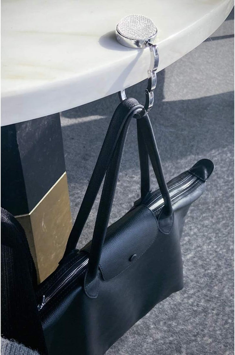 Foldable Purse Hook Floding Handbag Hanger Bling Rhinestone Bag Holder for Table Desk 1 PCS White