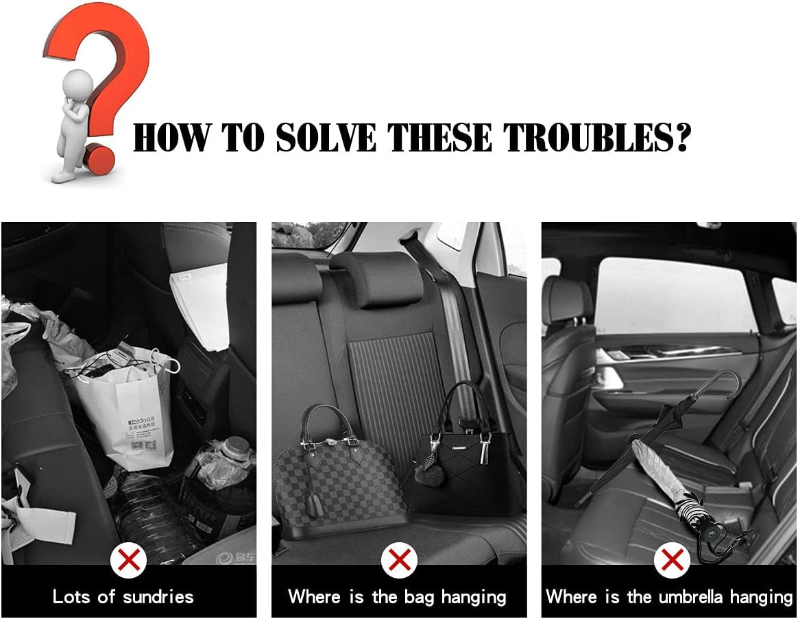2-Piece Bling Car Seat Hooks - Headrest Hooks for Purses & Bags with Diamond Design (White)