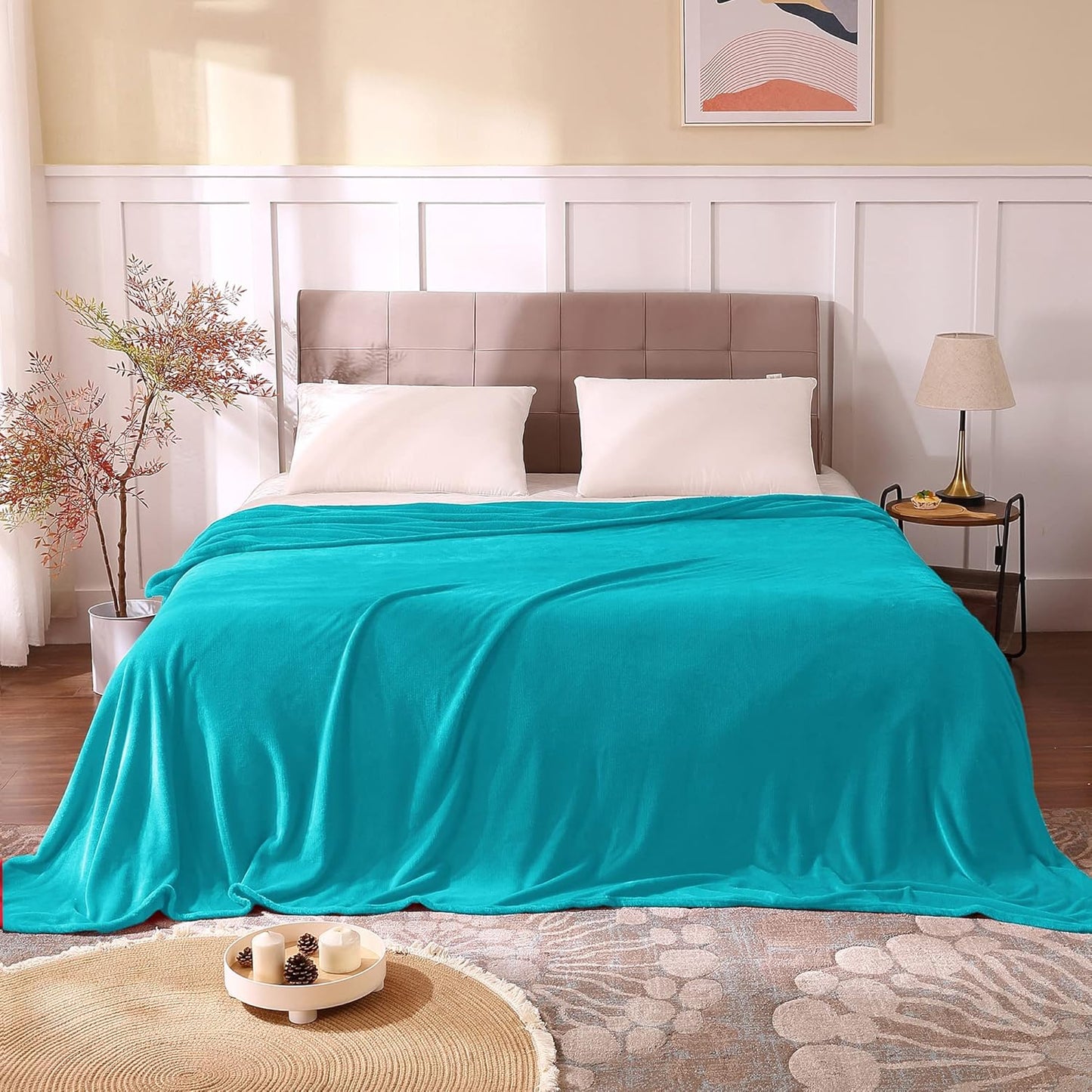 Fleece Blankets Queen Size Teal Throw Blankets for Bed, Luxury Plush Cozy Fuzzy Blanket 90X90 Inches, Super Soft Warm Lightweight Throw Blanket All Seasons Suitable