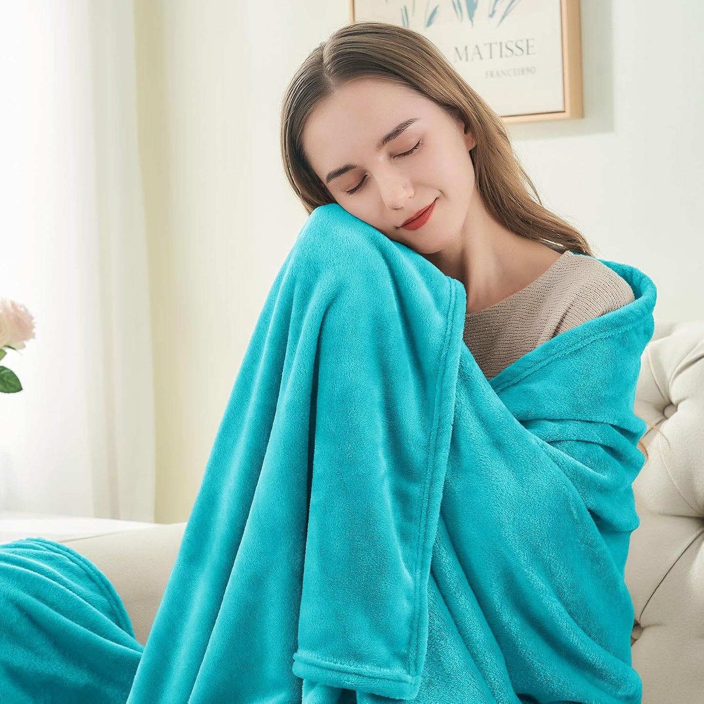 Fleece Blankets Queen Size Teal Throw Blankets for Bed, Luxury Plush Cozy Fuzzy Blanket 90X90 Inches, Super Soft Warm Lightweight Throw Blanket All Seasons Suitable