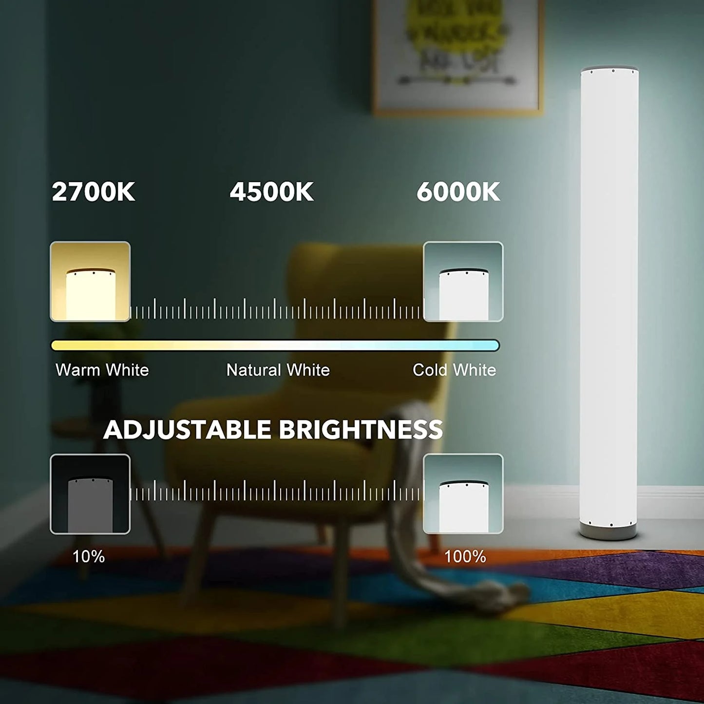 RGB Dimmable Floor Lamp with White Shade