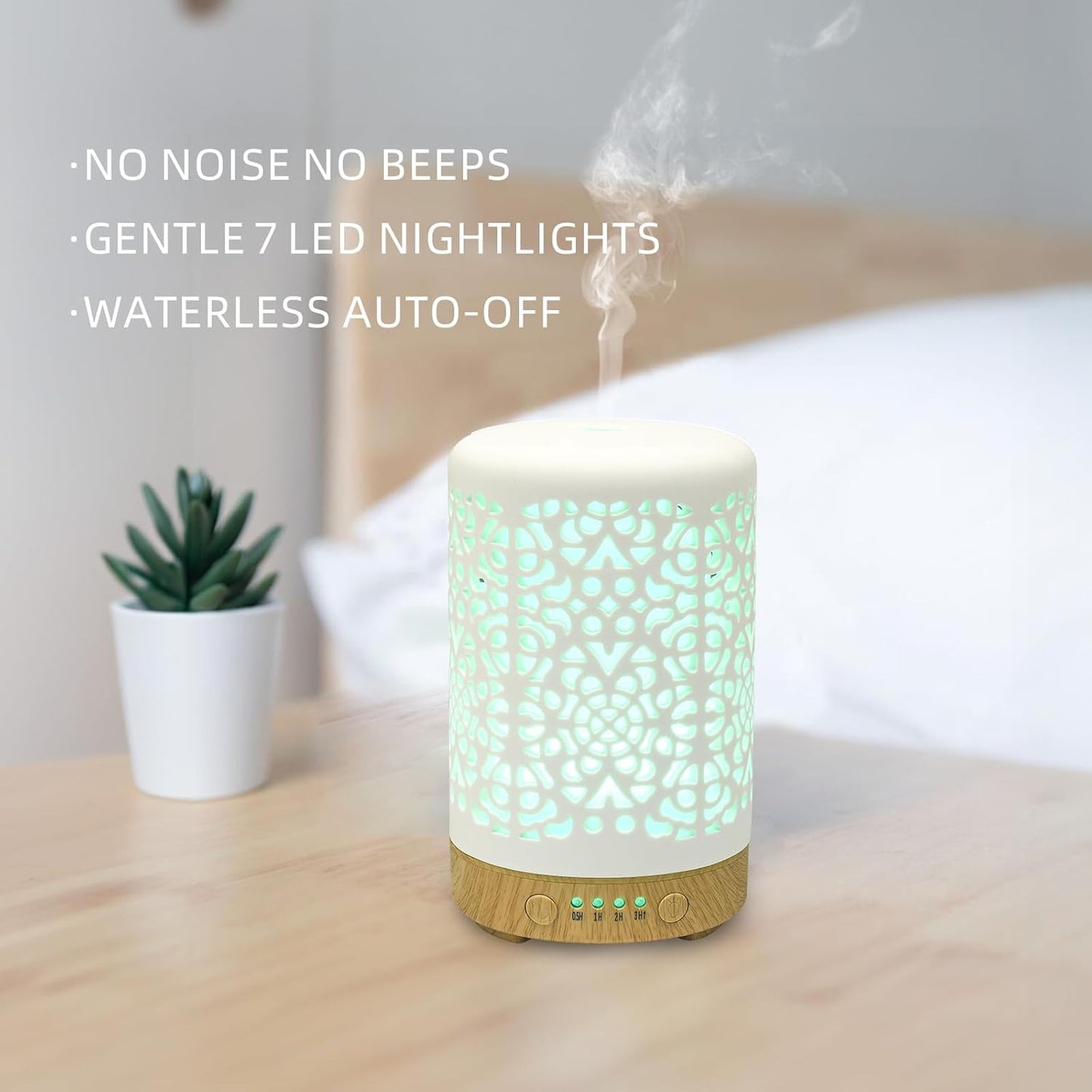 Essential Oil Diffusers, 100Ml White Ceramic Diffuser with 7 LED Lights,Ultrasonic Aromatherapy Diffuser with Waterless Auto-Off for Home Office Baby