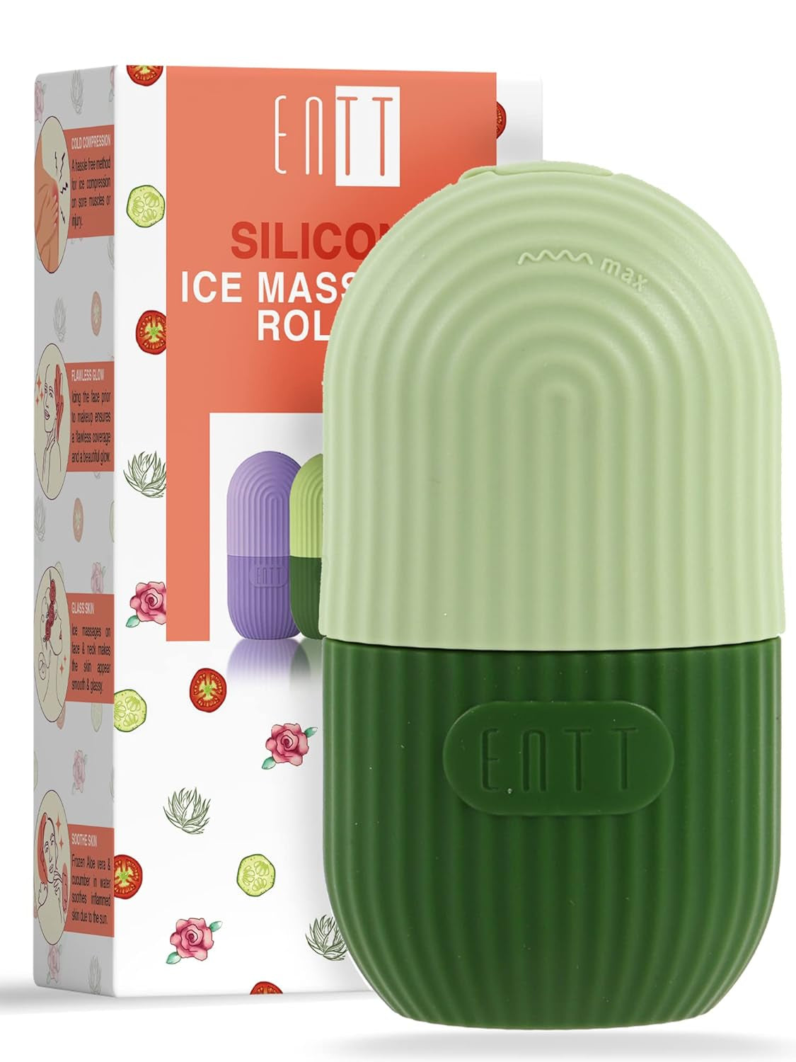 Reusable Silicone Ice Roller for Face, under Eye, Sun Burn Relief, Redness - Ice Mold - Cold Facial Therapy De-Puff - Food Grade Silicon Ice Cube Maker - Green