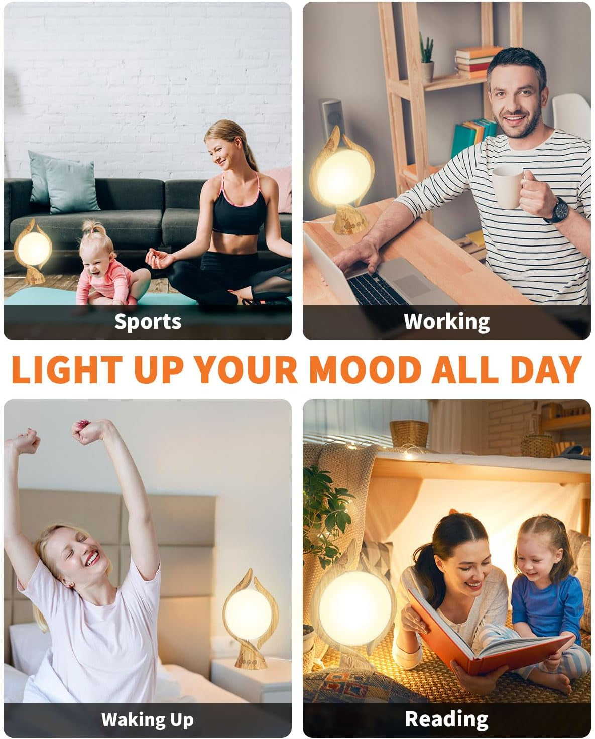 10000 Lux Light Therapy Lamp Uv-Free Sun Light Therapy Lamp with 4 Timer, Adjustable 3 Color Temperature Bright Happy Mood Seasonal Sun Light Lamp for Office Home Winter(Log)