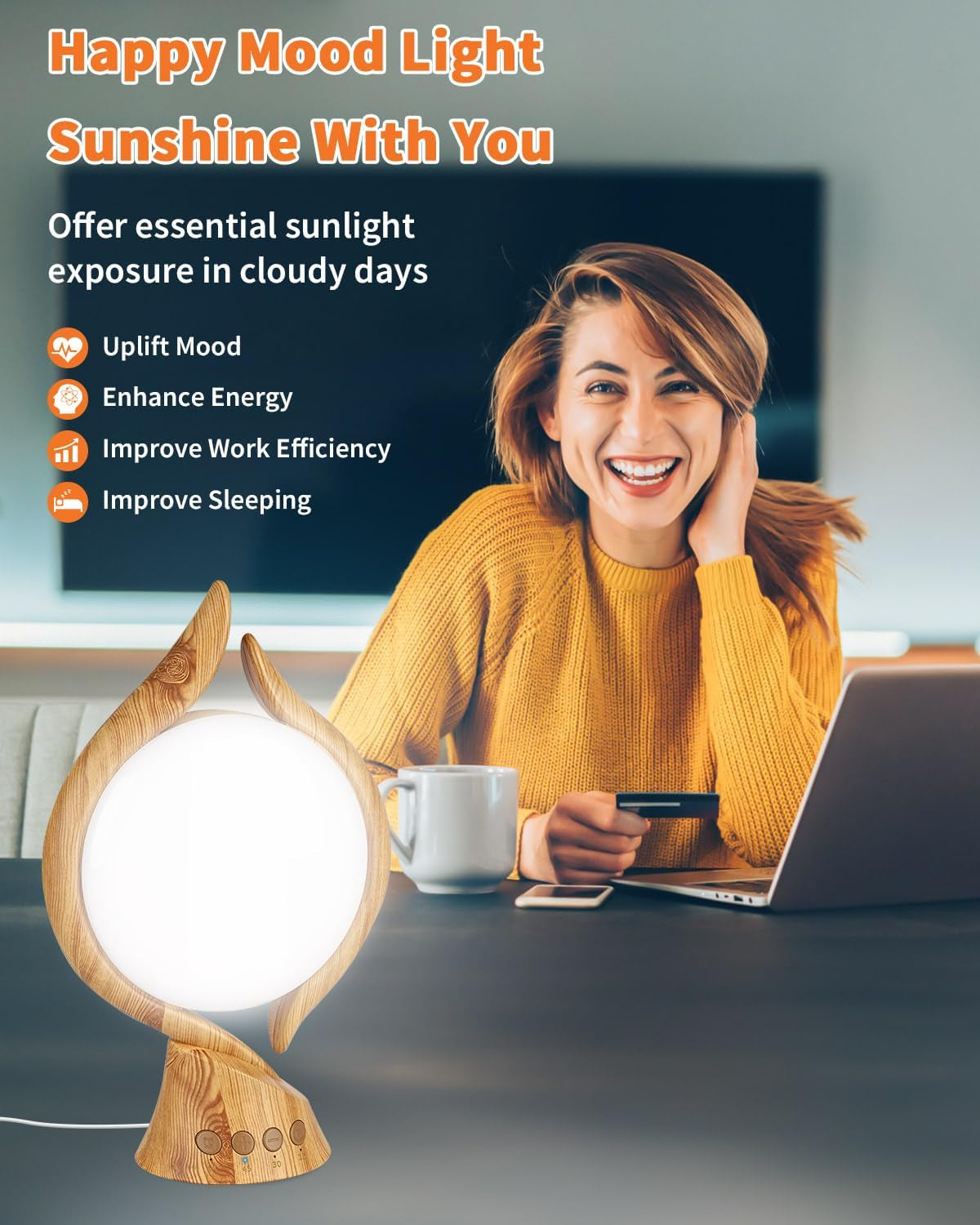 10000 Lux Light Therapy Lamp Uv-Free Sun Light Therapy Lamp with 4 Timer, Adjustable 3 Color Temperature Bright Happy Mood Seasonal Sun Light Lamp for Office Home Winter(Log)