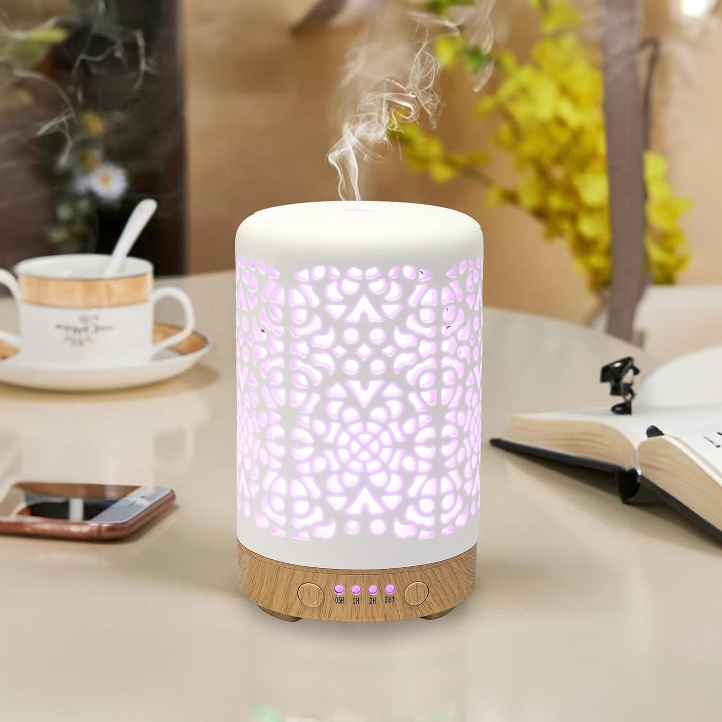 Essential Oil Diffusers, 100Ml White Ceramic Diffuser with 7 LED Lights,Ultrasonic Aromatherapy Diffuser with Waterless Auto-Off for Home Office Baby