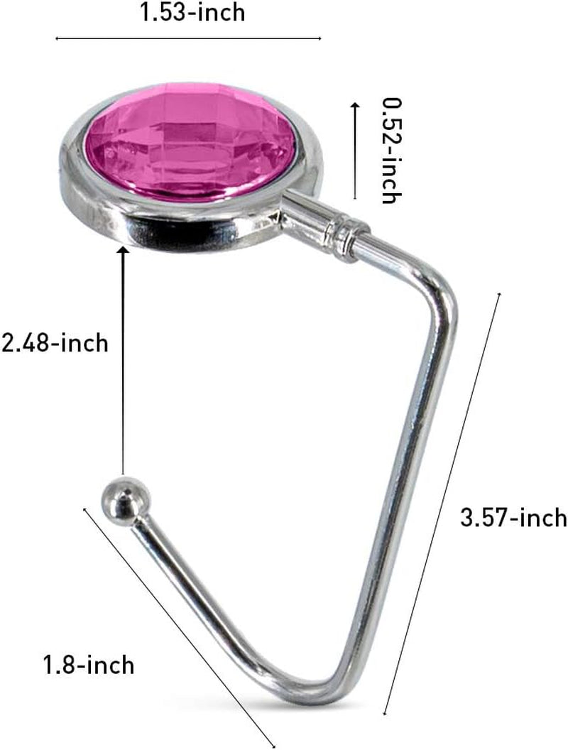 Purse Hook Mental Clutch Holder Handbag Rhinestone Hanger for Table Desk 2 Packs Pink
