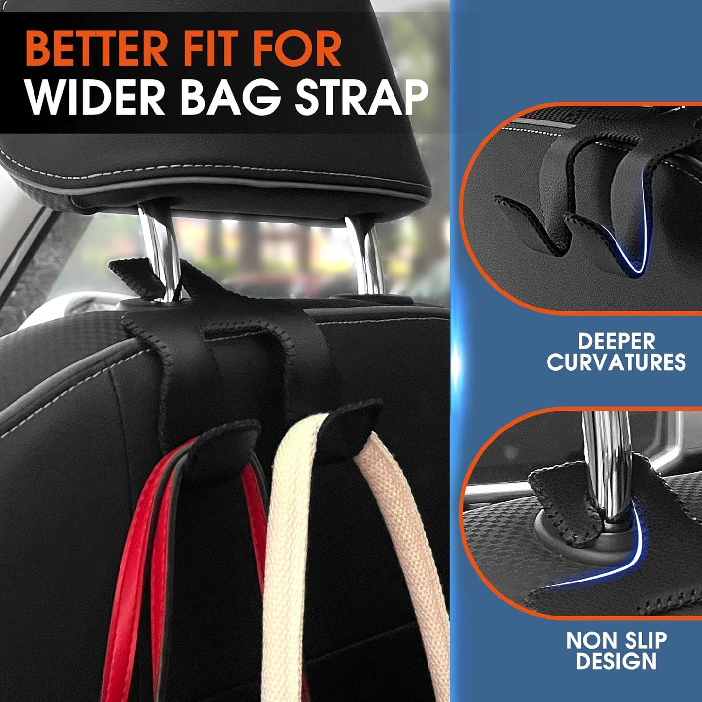 Car Headrest Hooks for Purses and Bags, Upgraded 2 in 1 Cars Back Seat Head Rest Hanger Vehicle Leather Organizer Storage Holder Hook Matching Cars Interior, 1-Pack, Beige