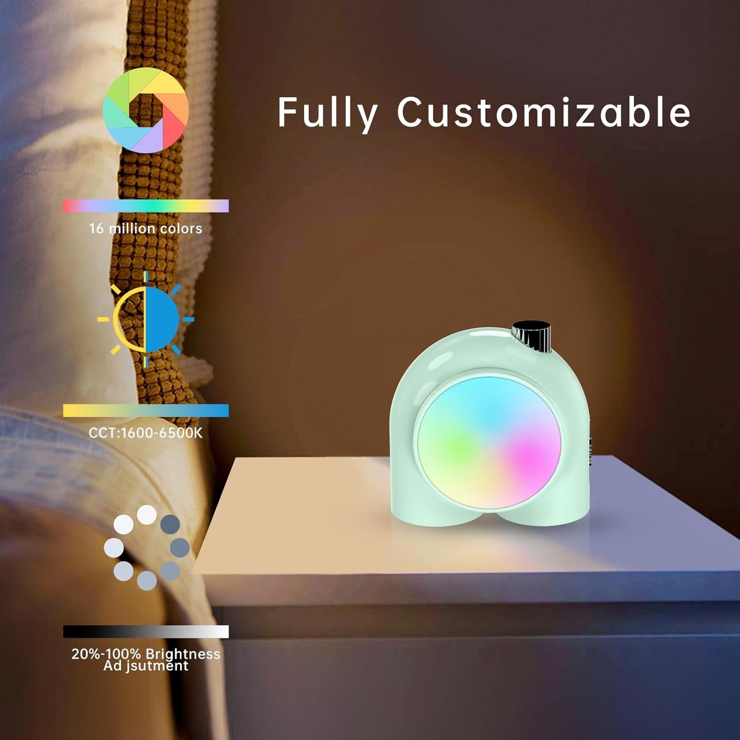 Planet-9 Smart Mood Lamp, Cordless Table Lamp with Programmable RGB LED for Bedroom Gaming Room Office, Green