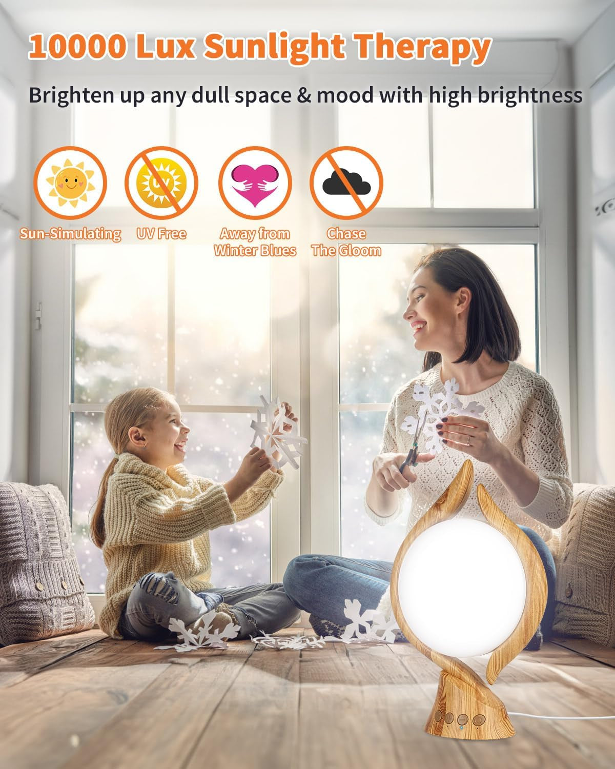 10000 Lux Light Therapy Lamp Uv-Free Sun Light Therapy Lamp with 4 Timer, Adjustable 3 Color Temperature Bright Happy Mood Seasonal Sun Light Lamp for Office Home Winter(Log)