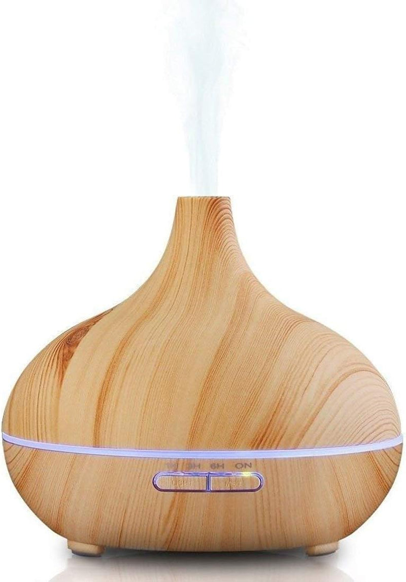 Aroma Essential Oil Diffuser, 500Ml Wood Grain Ultrasonic Cool Mist Whisper-Quiet Humidifier with Color LED Lights Changing & 4 Timer Settings, with Remote Control (Brown)