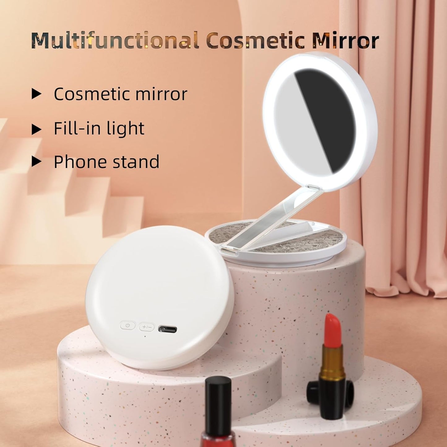 LED Tri-Color Adjustable Cosmetic Mirror, Foldable Portable Travel Cosmetic Mirror, Dimmable Touch Screen,