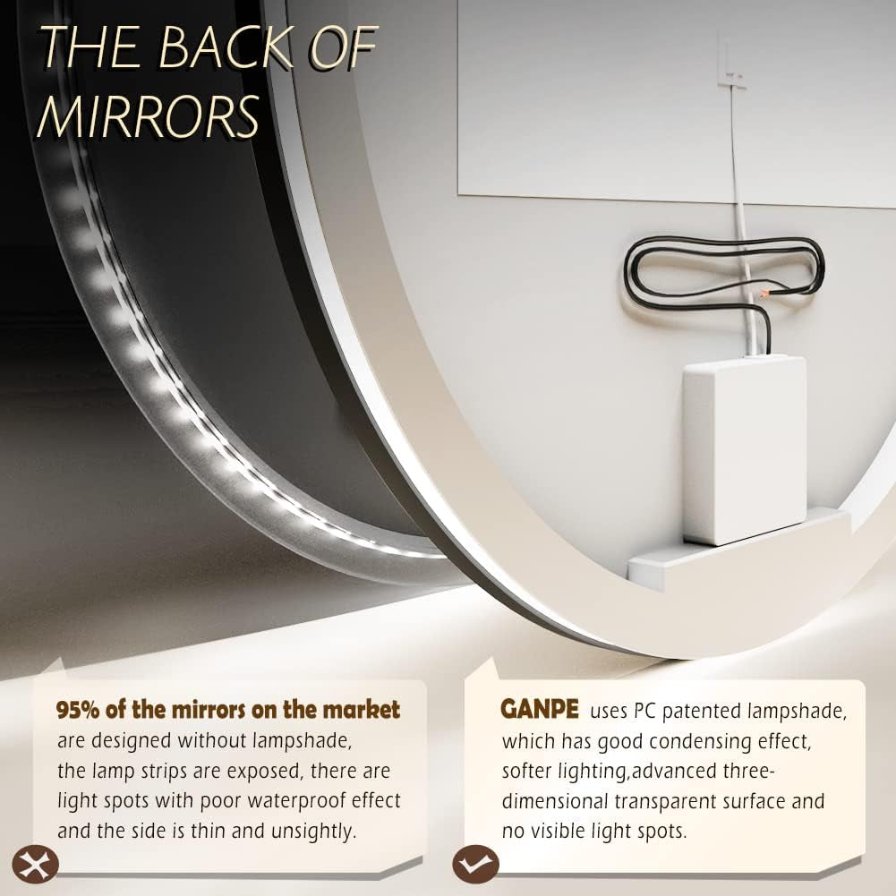 LED Sensor Mirror, 40 Inch round Human Body Induction, Black Framed Vanity Mirror, Illuminated Dimmable anti Fog IP44 Waterproof Bathroom Wall Mounted Blacklit Mirror with Lights