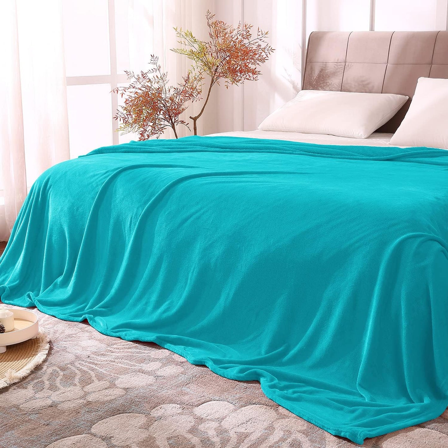 Fleece Blankets Queen Size Teal Throw Blankets for Bed, Luxury Plush Cozy Fuzzy Blanket 90X90 Inches, Super Soft Warm Lightweight Throw Blanket All Seasons Suitable