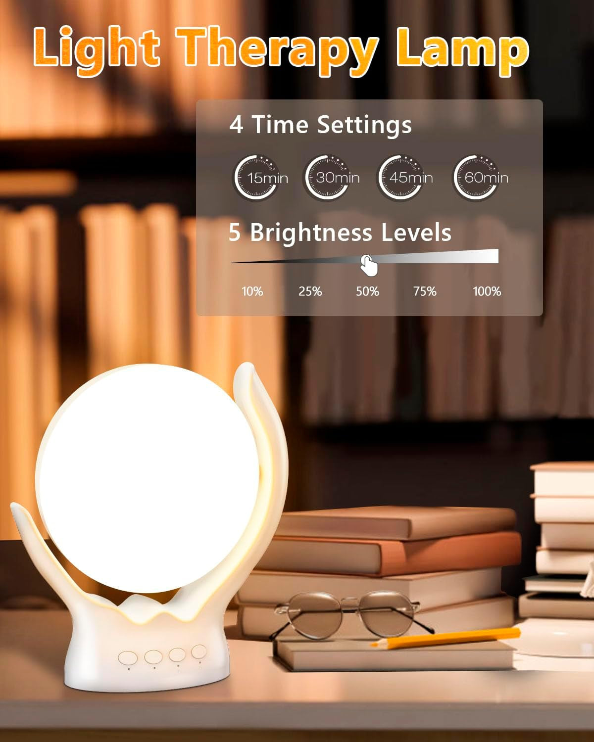 Rotatable Light Therapy Lamp 10000 Lux, LED Uv-Free Sun Light Therapy Lamp with 3 Color Temperature & 5 Brightness Settings, Adjustable Timer, Happy Mood Lamps for Home Office Travel, White