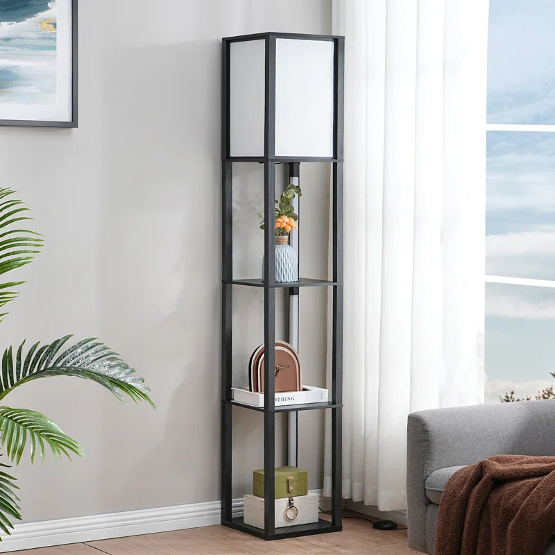 Catara 64.2'' Black LED Dimmable Column Floor Lamp with Shelves