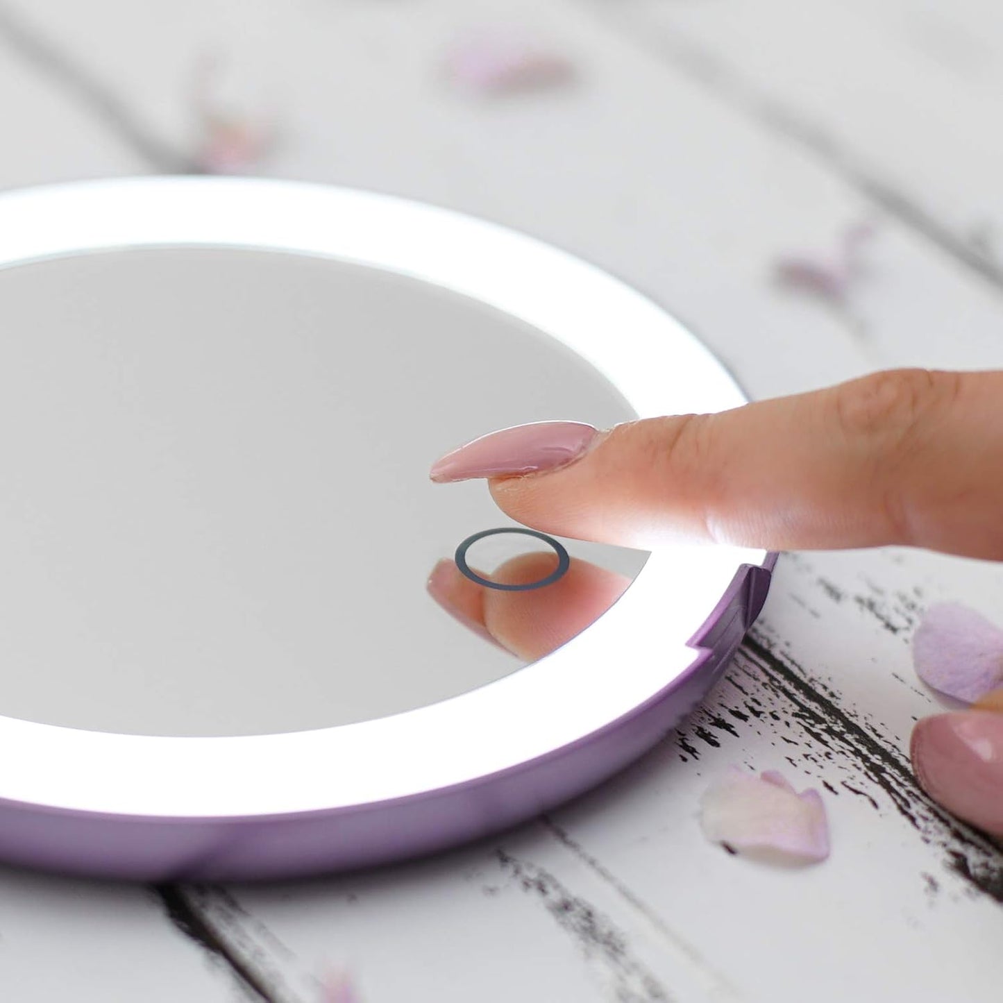 Compact Travel Mirror | Travel Makeup Mirror with Light | LED Lighted Vanity Mirror with 3 Light Modes | 7X Magnification Folding Portable & Rechargeable (Lavender)