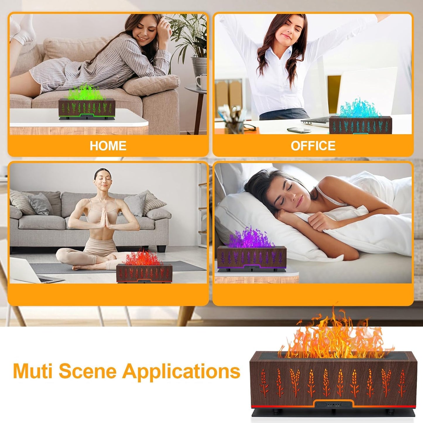 Colorful Essential Oil Diffuser, Flame Oil Diffuser, 7 Colors Changing Oil Aromatherapy Diffuser, 200Ml Cool Mist Ultrasonic Diffuser for Office, Home,Bedroom (Dark Brown)