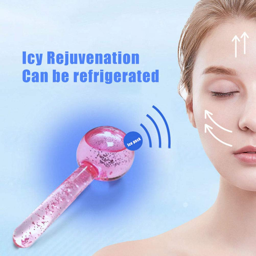 Facial Ice Beauty Ball- 2PC Globes Pink Facial Roller for Cold or Hot Skin Massagers Globe Durable Quartz Glass for Face and Eye Rollers Reduce Puffiness