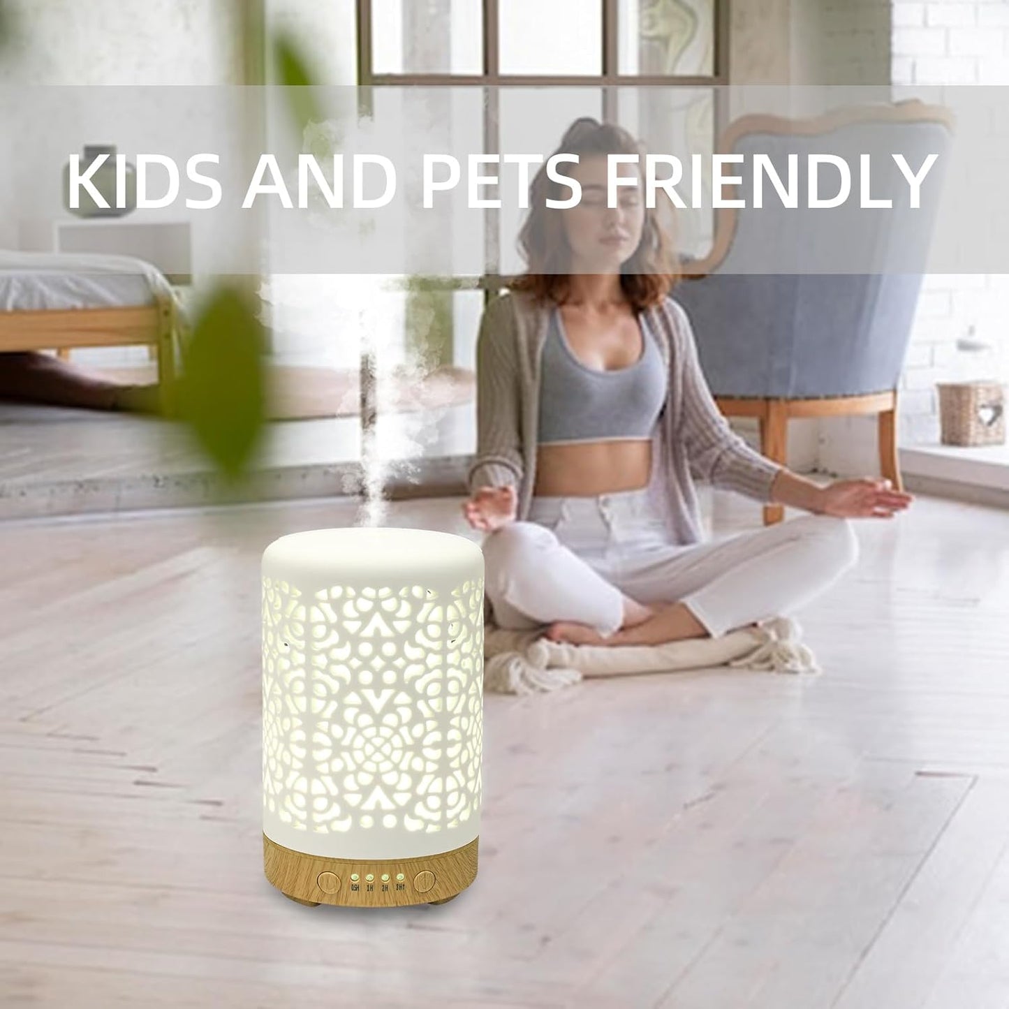 Essential Oil Diffusers, 100Ml White Ceramic Diffuser with 7 LED Lights,Ultrasonic Aromatherapy Diffuser with Waterless Auto-Off for Home Office Baby