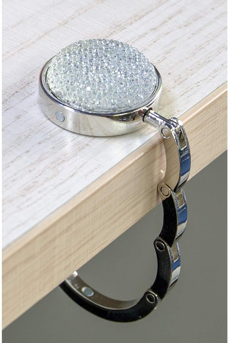 Foldable Purse Hook Floding Handbag Hanger Bling Rhinestone Bag Holder for Table Desk 1 PCS White