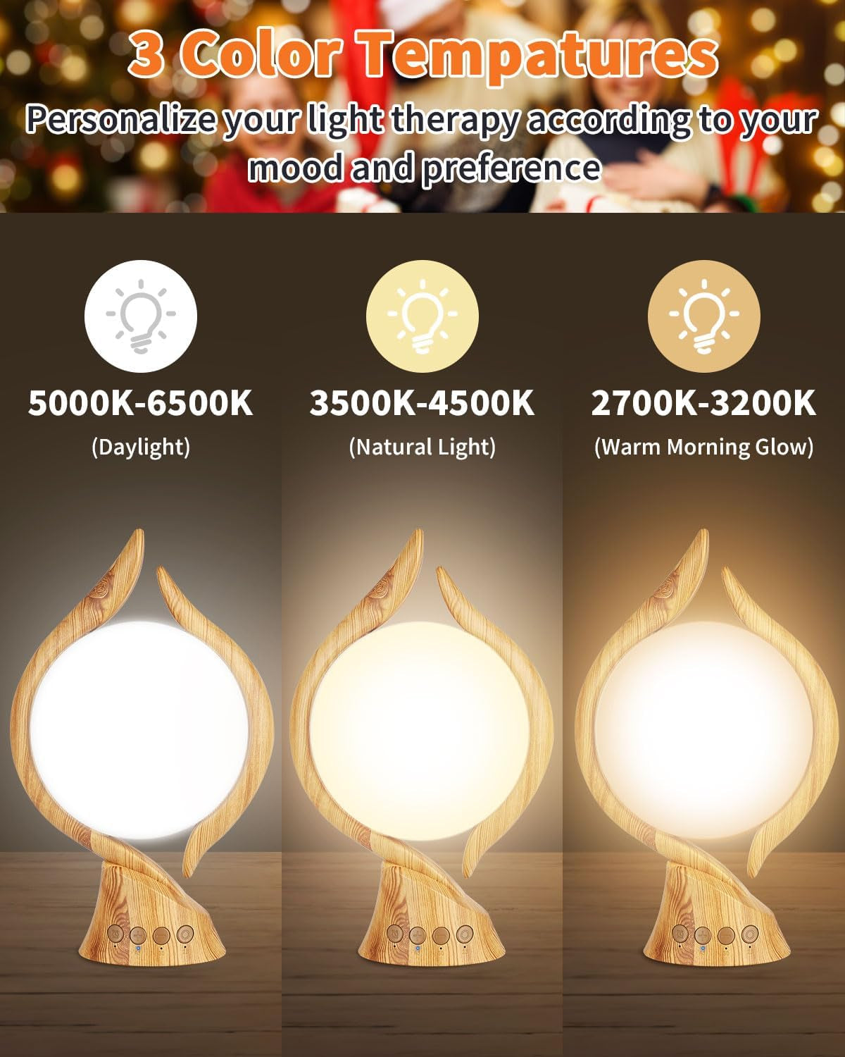 10000 Lux Light Therapy Lamp Uv-Free Sun Light Therapy Lamp with 4 Timer, Adjustable 3 Color Temperature Bright Happy Mood Seasonal Sun Light Lamp for Office Home Winter(Log)